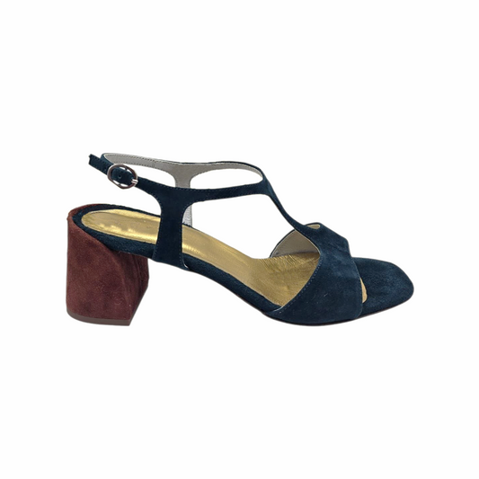 Bicolour Suede Block Heel Sandals - Giorgia Monica