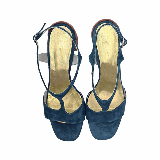 Bicolour Suede Block Heel Sandals - Giorgia Monica