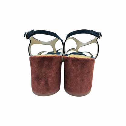 Bicolour Suede Block Heel Sandals - Giorgia Monica