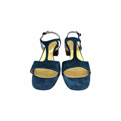 Bicolour Suede Block Heel Sandals - Giorgia Monica