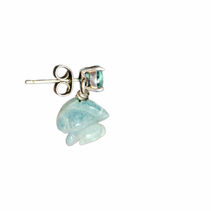 Sterling Silver Blue Glass Floral Drop Stud Earrings - Re:Velvet