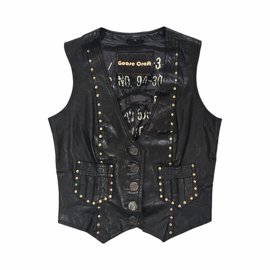 Vintage Y2K Studded Leather Waistcoat with Coin Buttons - Goose Craft