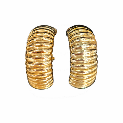 Vintage 1980s Gold-Tone Ribbed Half-Hoop Clip-On Earrings