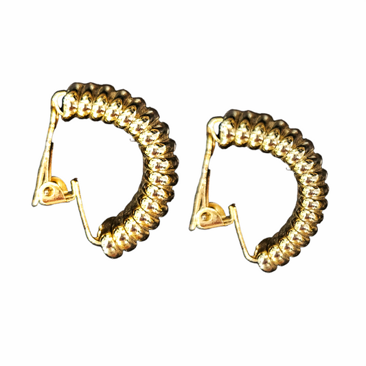 Vintage 1980s Gold-Tone Ribbed Half-Hoop Clip-On Earrings