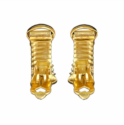 Vintage 1980s Gold-Tone Ribbed Half-Hoop Clip-On Earrings