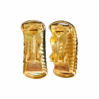 Vintage 1980s Gold-Tone Ribbed Half-Hoop Clip-On Earrings