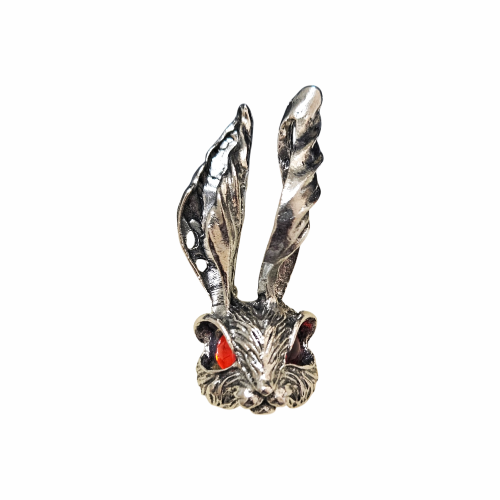 Victorian Revival Hare Head Brooch with Red Glass Eyes - Re:Velvet
