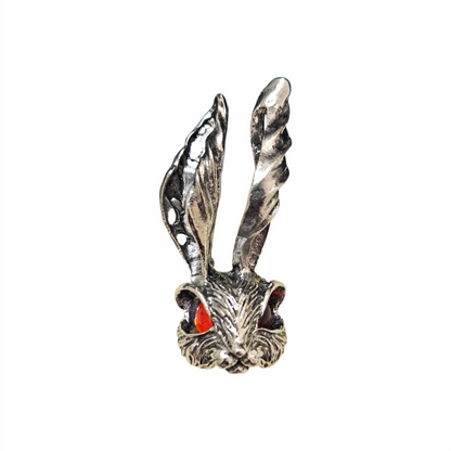 Victorian Revival Hare Head Brooch with Red Glass Eyes - Re:Velvet