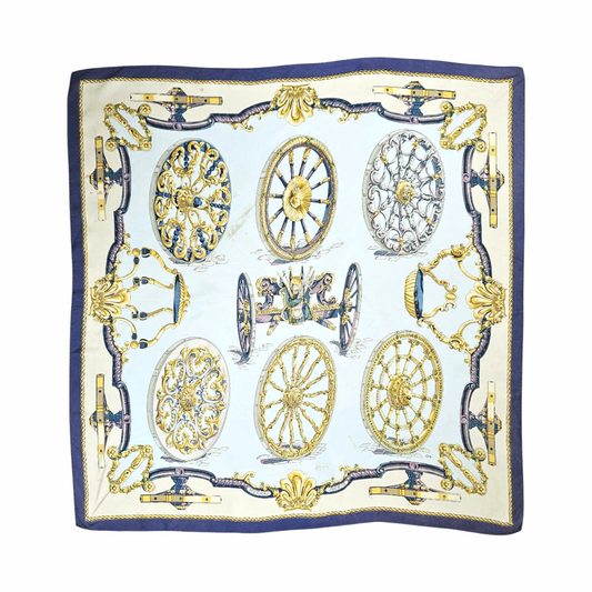 90cm Silk Carré Scarf “Les Roues de Canon” by  Philippe Ledoux- Hermès