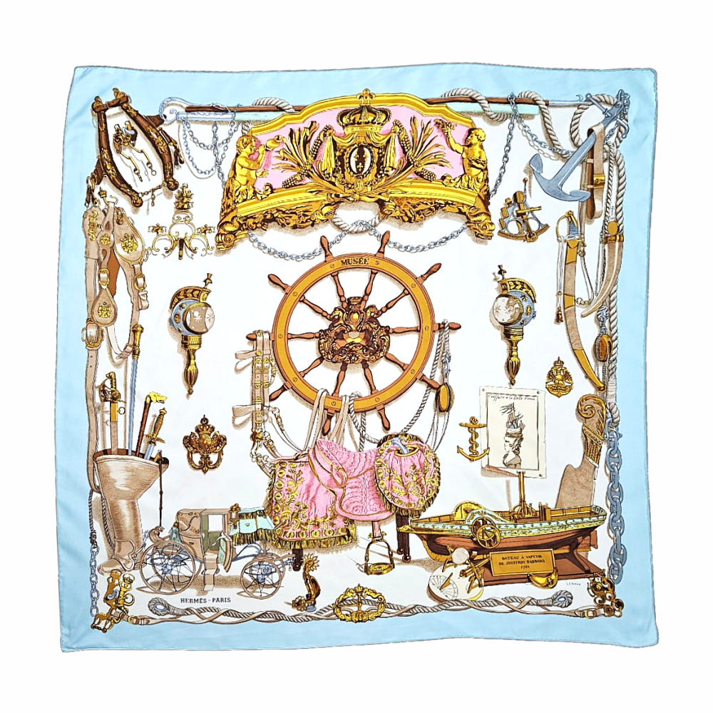 90cm Carré - “Musée” silk scarf - Ilustration by Ledoux - Hermès