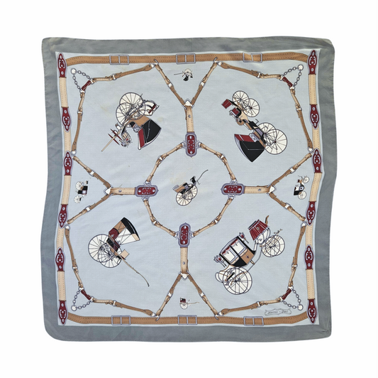 Vintage 90cm Silk Carré Scarf with Harness & Carriage Motif - Re:Velvet
