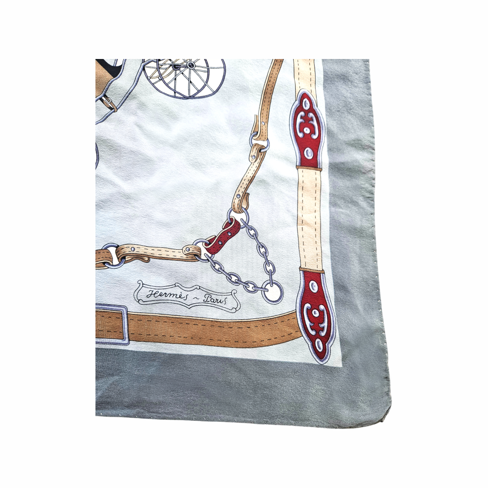 Vintage 90cm Silk Carré Scarf with Harness & Carriage Motif - Re:Velvet
