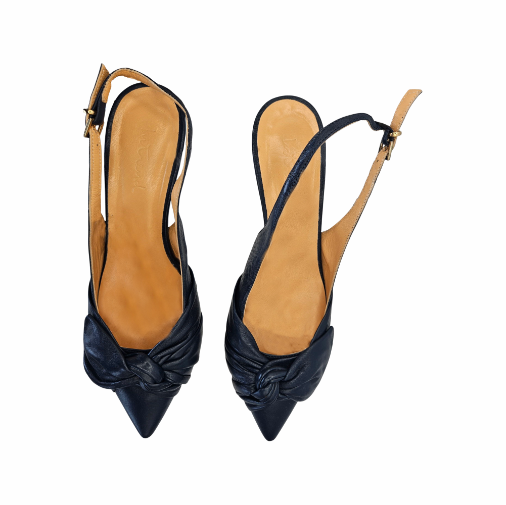 Leather Slingback Kitten Heels - Intrend