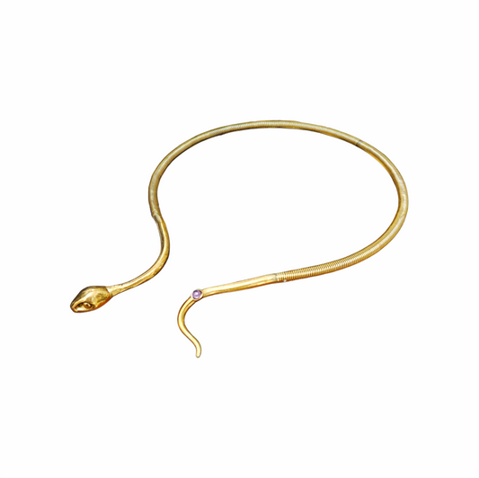 Gold-Tone Snake Collar Necklace with Purple Cabochon - Innerplane
