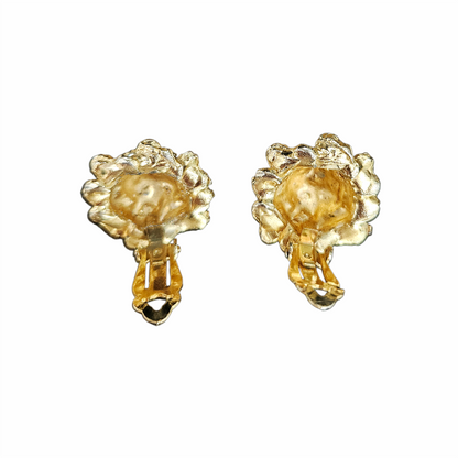 1970s Gold-Tone Crystal Floral Clip-On Earrings