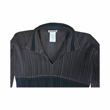 Issey Miyake pleated collar and V-neck detail on vintage Japanese dress