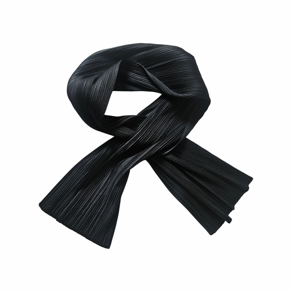 Vintage Issey Miyake black engineered pleated scarf with sculptural drape