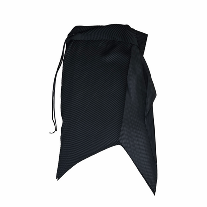 Issey Miyake Fete Y2K black pleated skirt asymmetric skirt Japanese designer archive Issey Miyake handkerchief hem drawstring pleats avant garde skirt