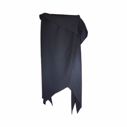 Issey Miyake Fete black pleated skirt asymmetric skirt Japanese designer archive Issey Miyake handkerchief hem drawstring pleats avant garde skirt