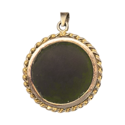 Vintage Chinese Jade Disc  Sterling Vermeil Pendant