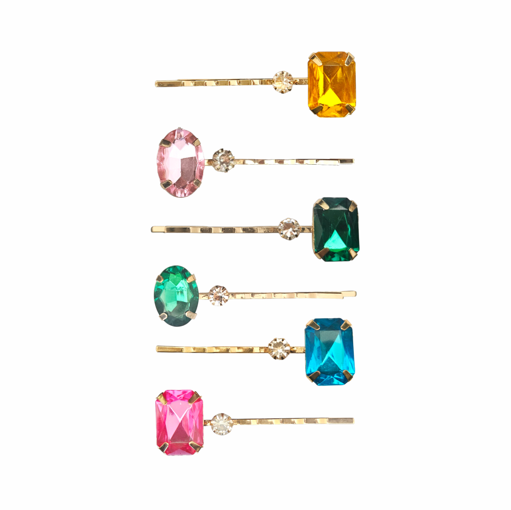 Jewel-Tone Crystal Hair Grips