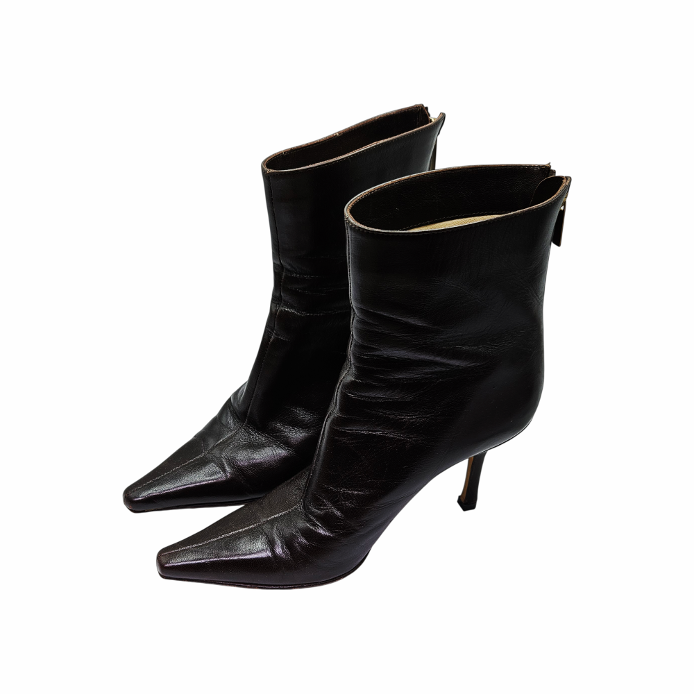 Jimmy Choo Dark Brown Leather Pointed-Toe Ankle Boots Size 36