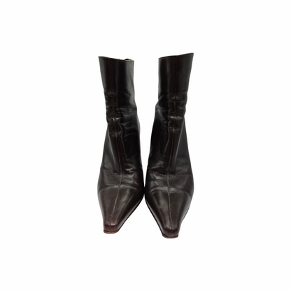 Jimmy Choo Dark Brown Leather Pointed-Toe Ankle Boots Size 36