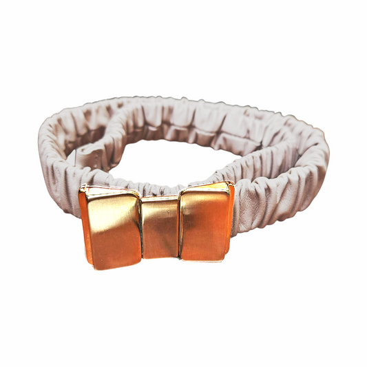 Ruched Elastic Belt with Gold Bow Clasp - L.K. Bennett