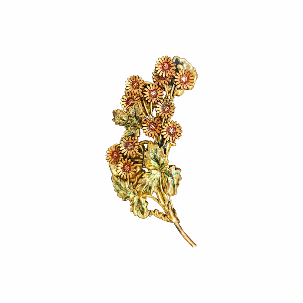 1940s Gold-Tone Enamel Floral Spray Brooch