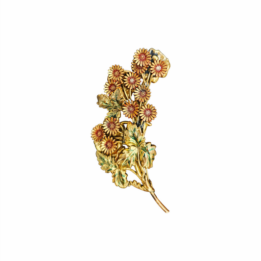 1940s Gold-Tone Enamel Floral Spray Brooch
