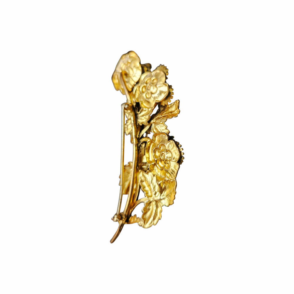 1940s Gold-Tone Enamel Floral Spray Brooch