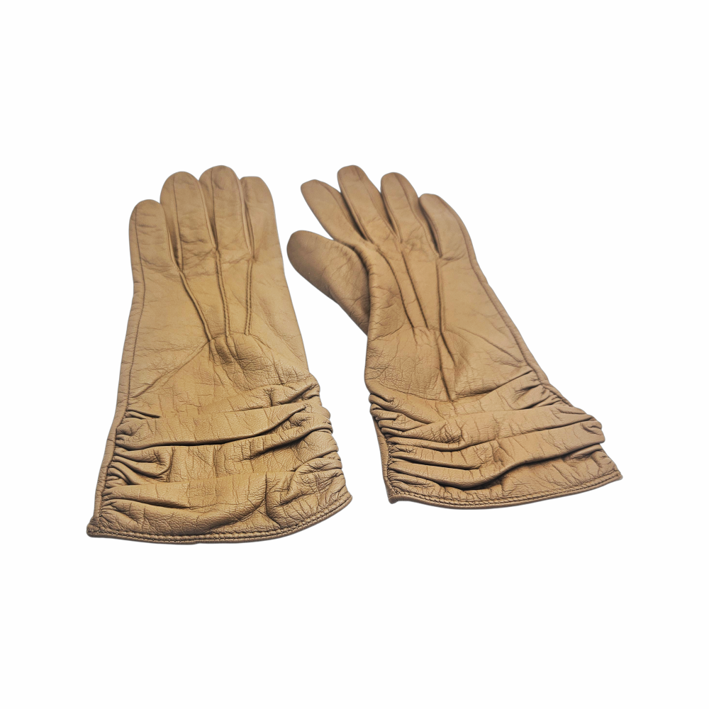 Vintage silk-lined leather gloves in neutral taupe