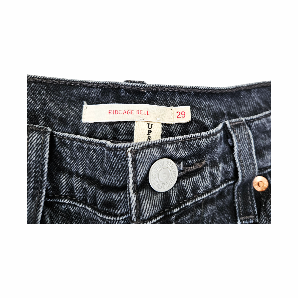 Ribcage Bell Denim Bermuda Shorts with Vintage reclaimed Lace Hem - Levi Strauss Upstyled by Re:Velvet - Re:Velvet