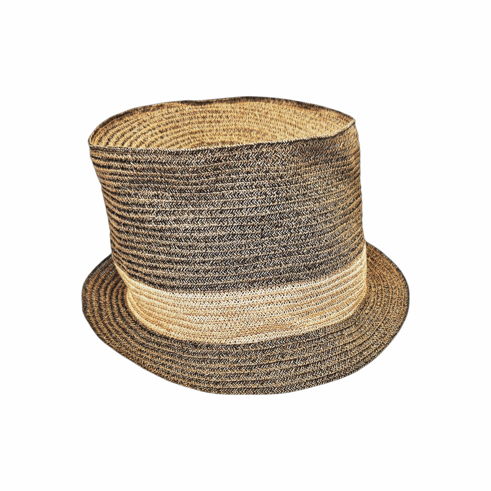 Vintage Brown & Natural Toyo Straw Top Hat - Lisa Ventre