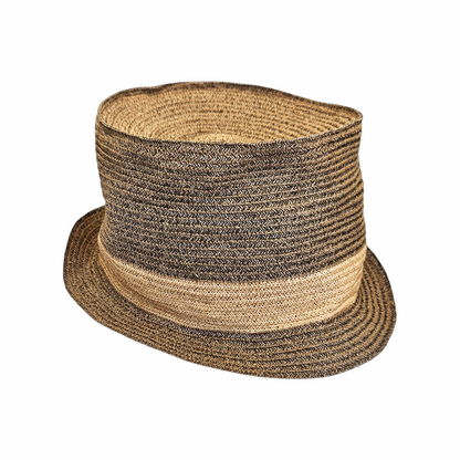 Vintage Brown & Natural Toyo Straw Top Hat - Lisa Ventre