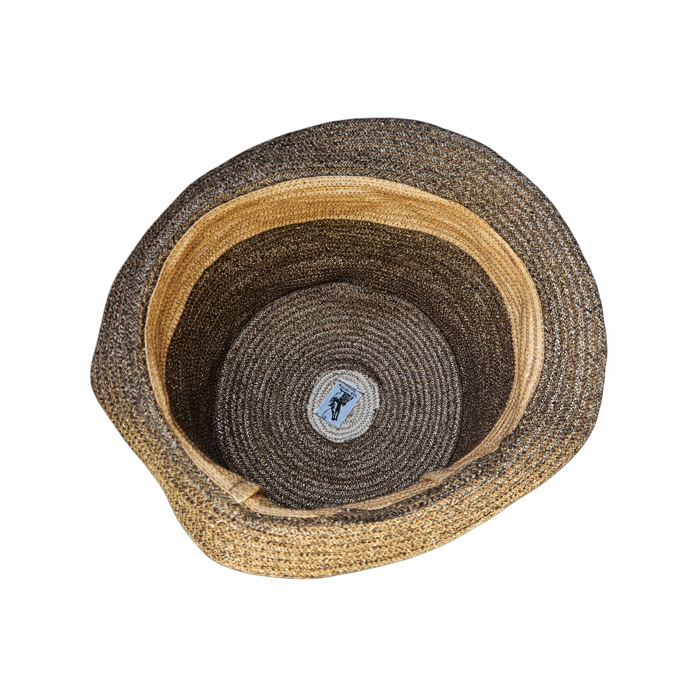 Vintage Brown & Natural Toyo Straw Top Hat - Lisa Ventre