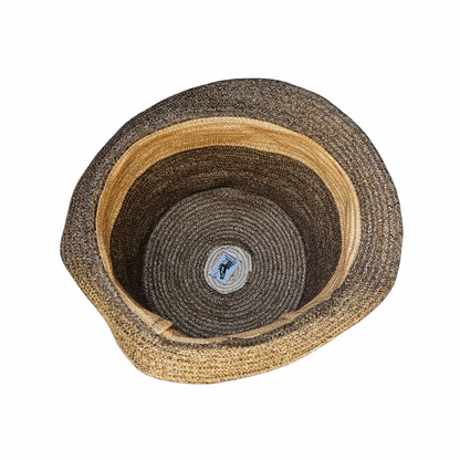Vintage Brown & Natural Toyo Straw Top Hat - Lisa Ventre