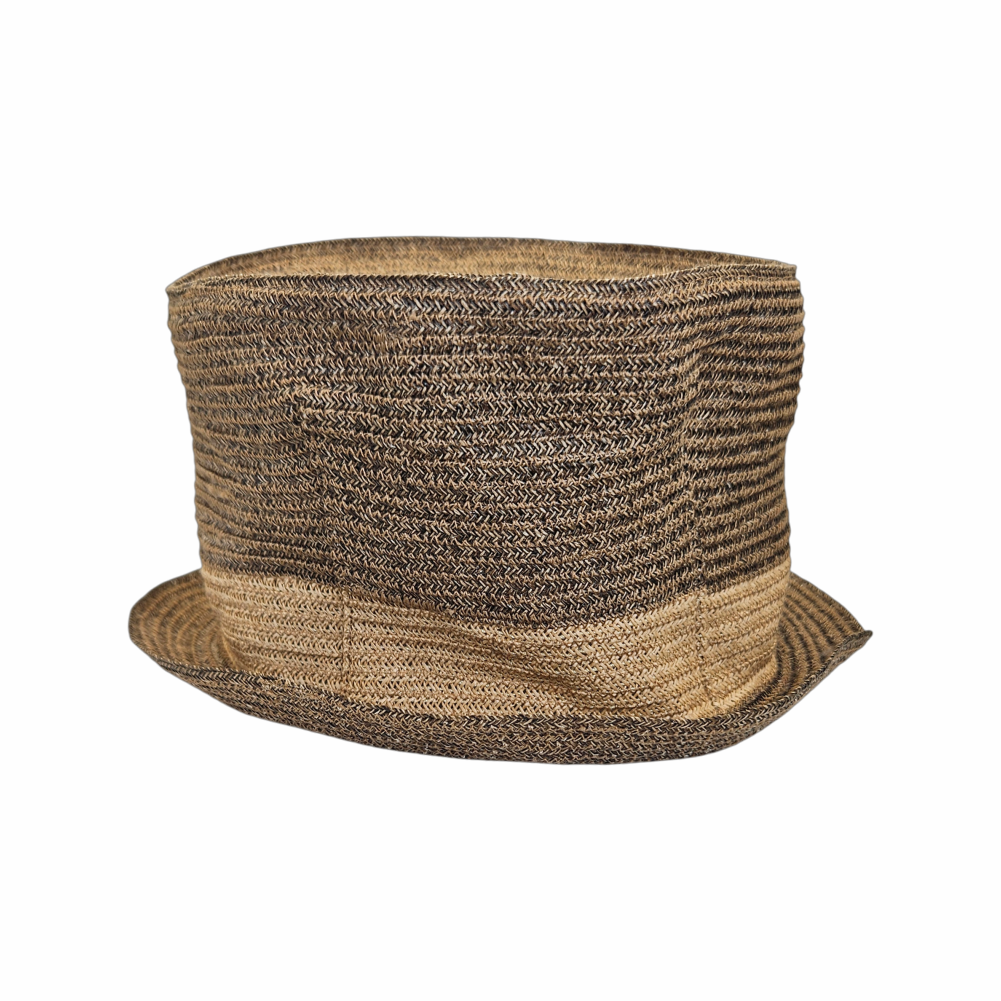 Rear view of Lisa Ventre Boston brown and natural woven hat