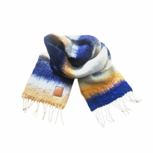 Striped Wool & Mohair Scarf with Leather Anagram Patch - Loewe - Re:Velvet