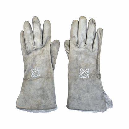 Vintage Suede Lambskin Gloves with Fur Cuffs & Anagram Embroidery - Re:Velvet