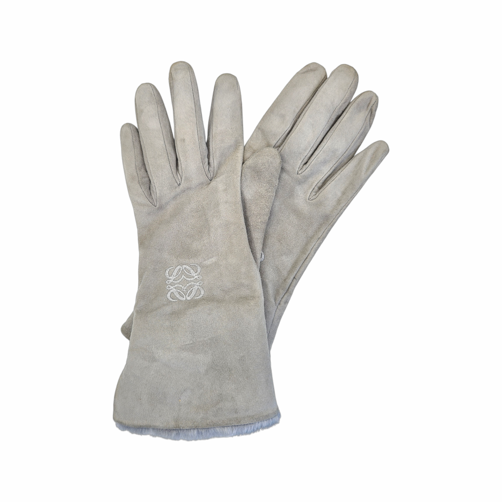 Vintage Suede Lambskin Gloves with Fur Cuffs & Anagram Embroidery - Re:Velvet