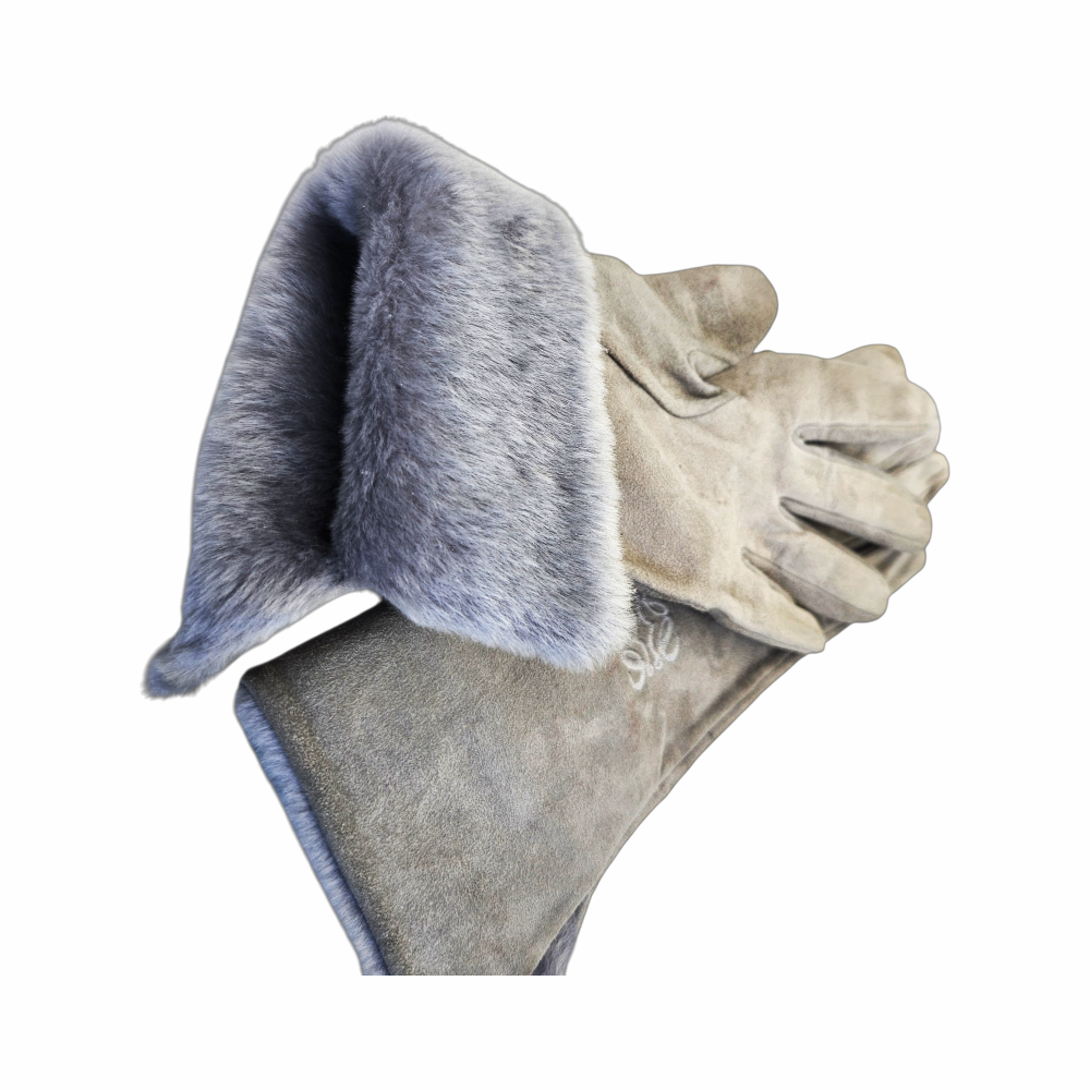 Vintage Suede Lambskin Gloves with Fur Cuffs & Anagram Embroidery - Re:Velvet