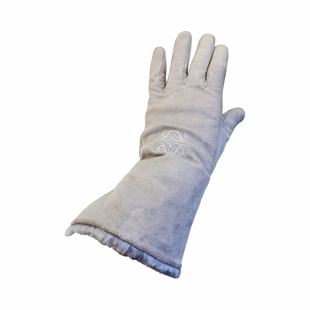 Vintage Suede Lambskin Gloves with Fur Cuffs & Anagram Embroidery - Re:Velvet