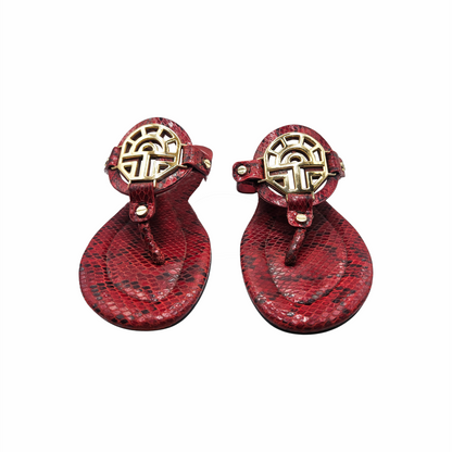 Red Snake-Effect Leather Thong Sandals - Louis Féraud