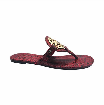 Red Snake-Effect Leather Thong Sandals - Louis Féraud