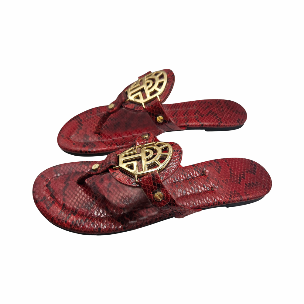 Red Snake-Effect Leather Thong Sandals - Louis Féraud