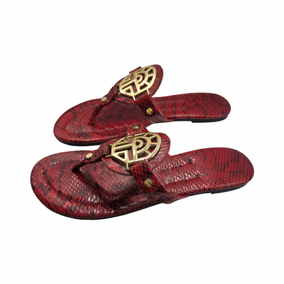 Red Snake-Effect Leather Thong Sandals - Louis Féraud