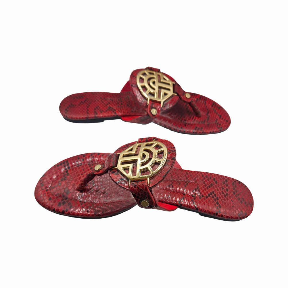 Red Snake-Effect Leather Thong Sandals - Louis Féraud