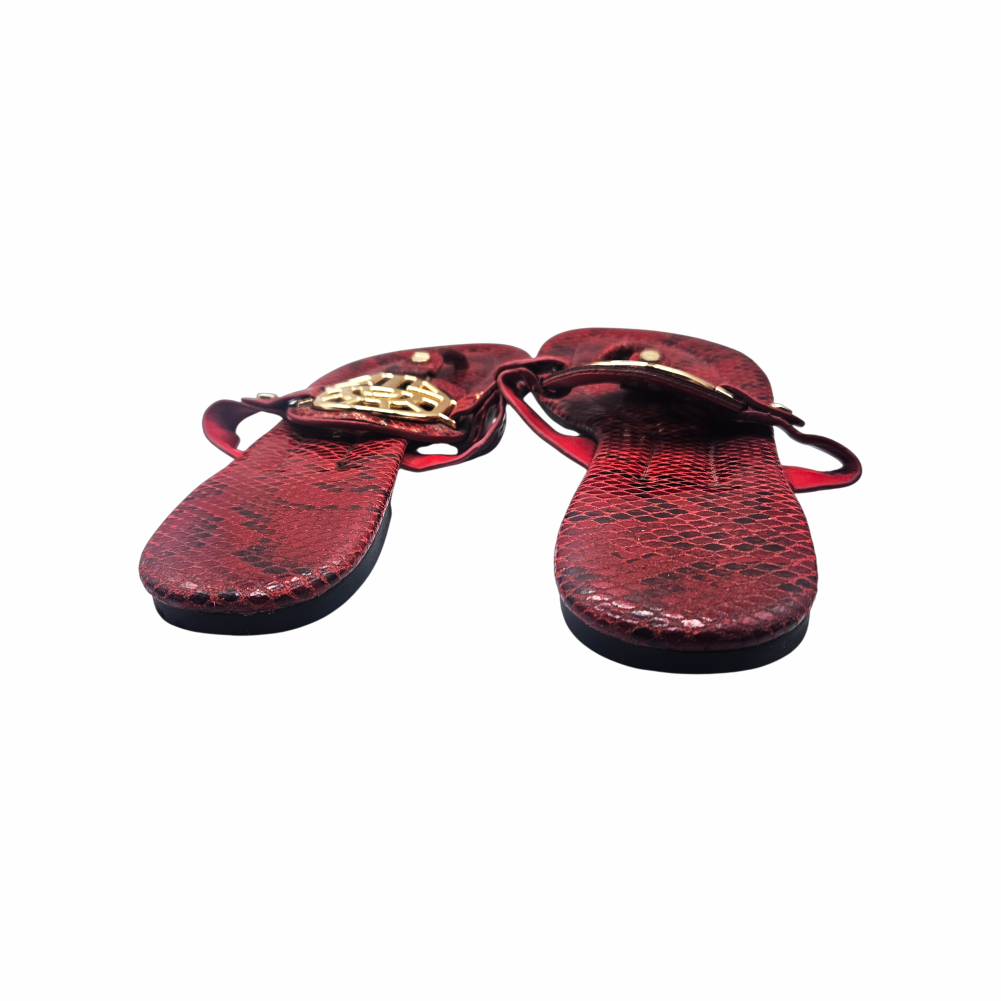Red Snake-Effect Leather Thong Sandals - Louis Féraud
