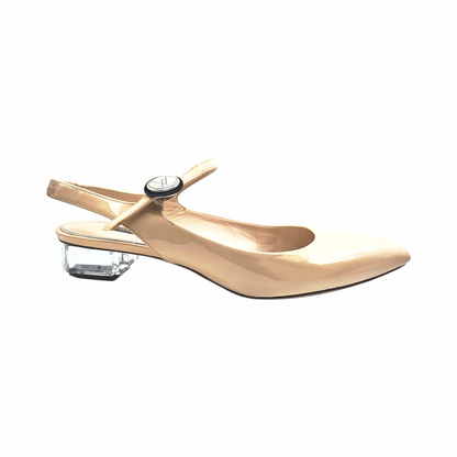 Light Beige Patent Slingback Pumps with Clear Block Heel - Louis Vuitton - Re:Velvet